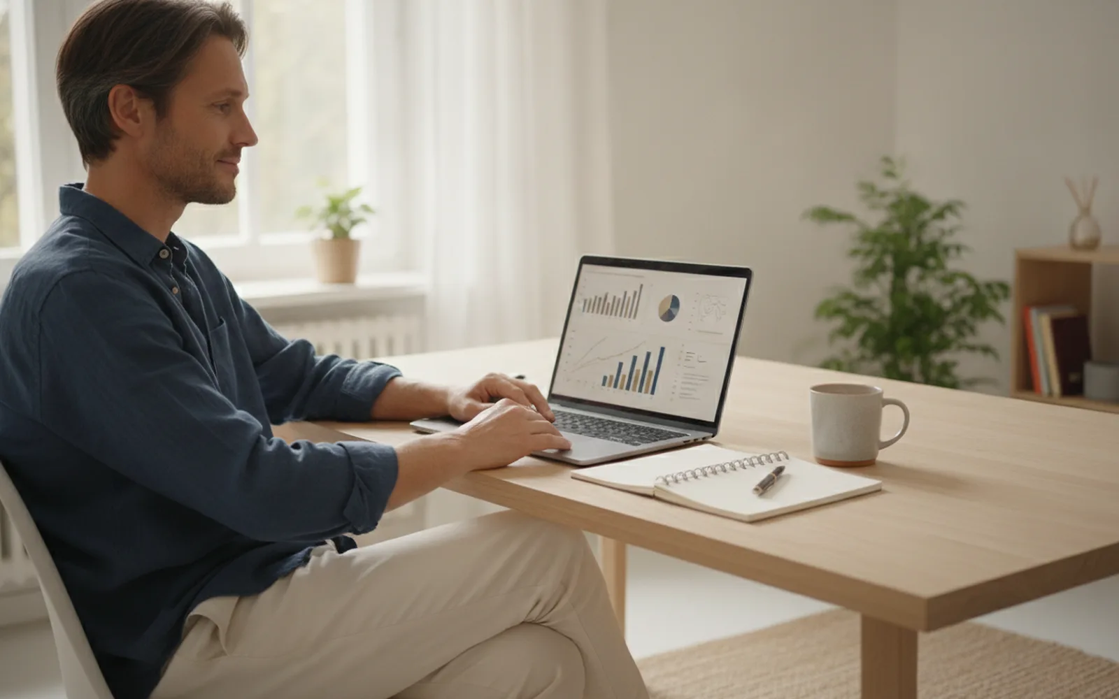 Person prüft eine Anlageübersicht am Laptop