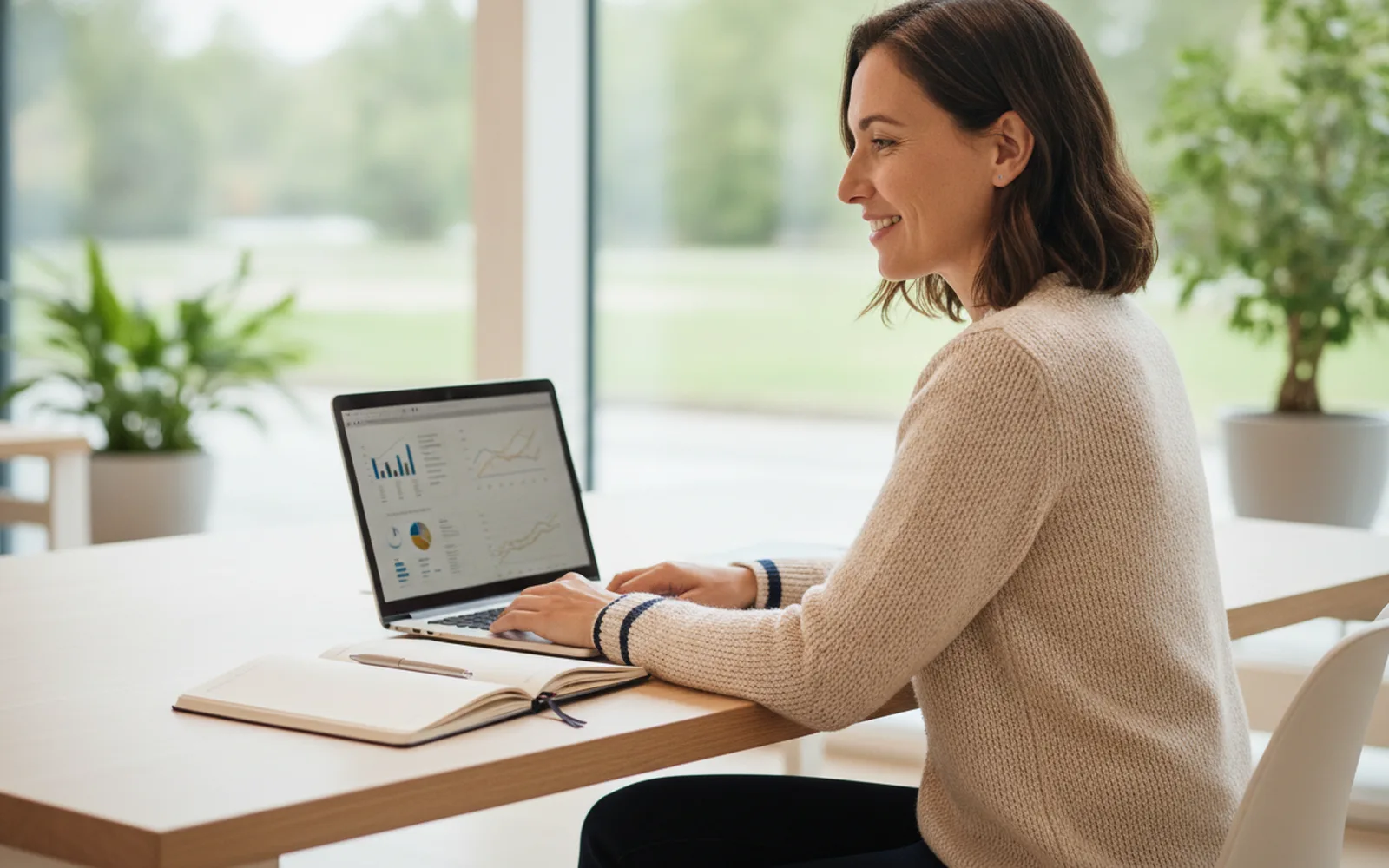 Person prüft eine Anlageübersicht am Laptop