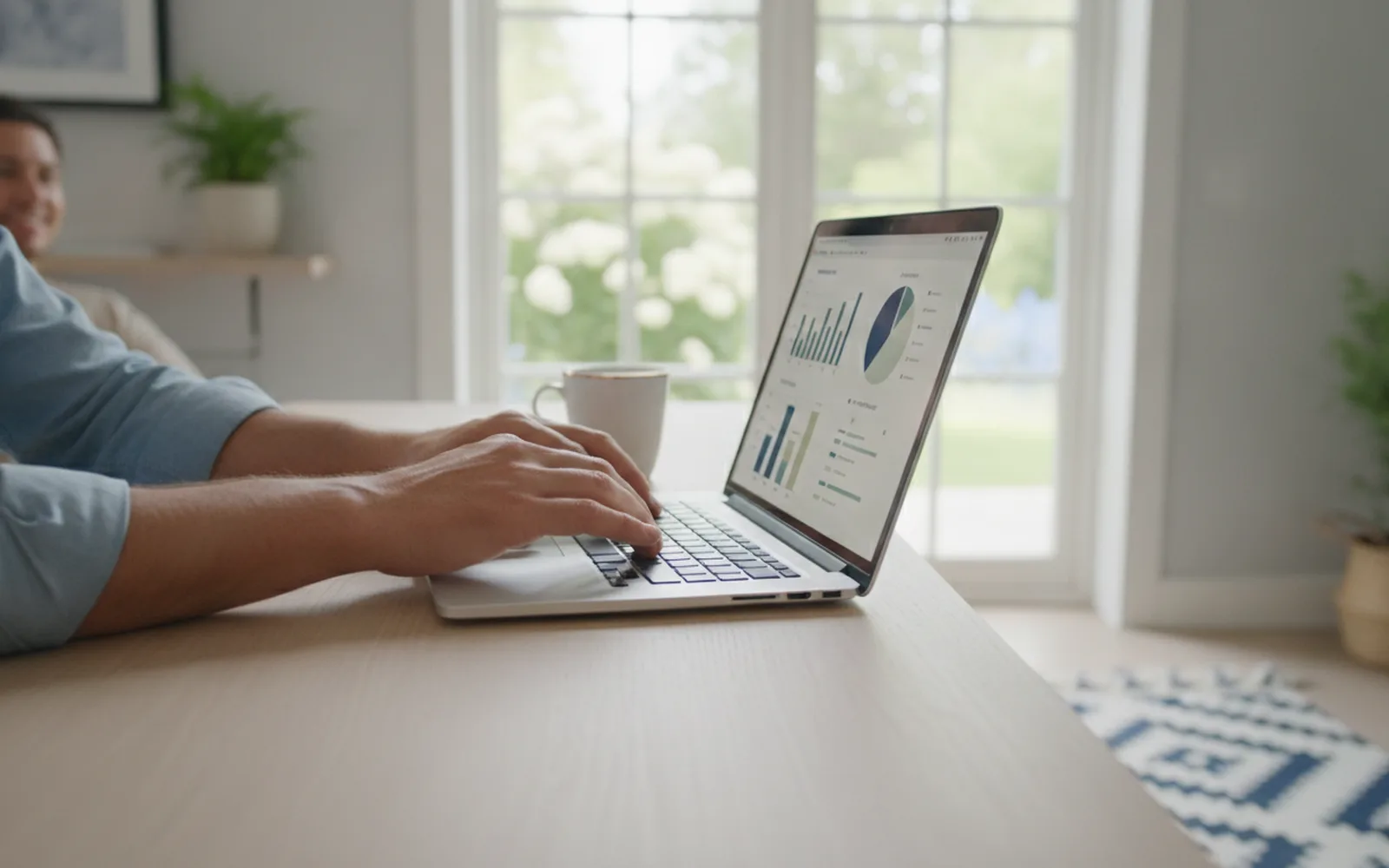 Mann prüft seine Finanzen am Laptop: Details