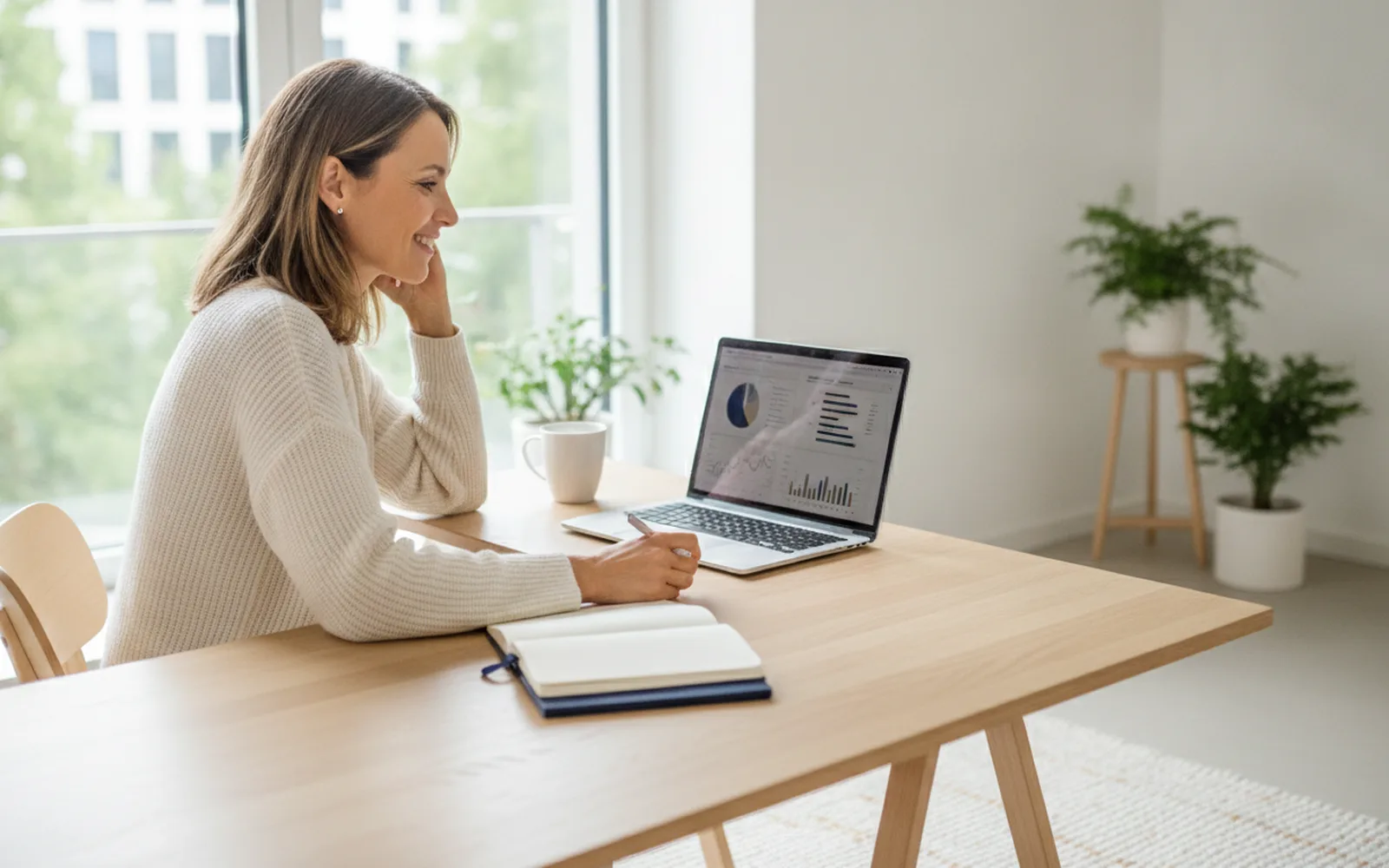 Person prüft eine Anlageübersicht am Laptop