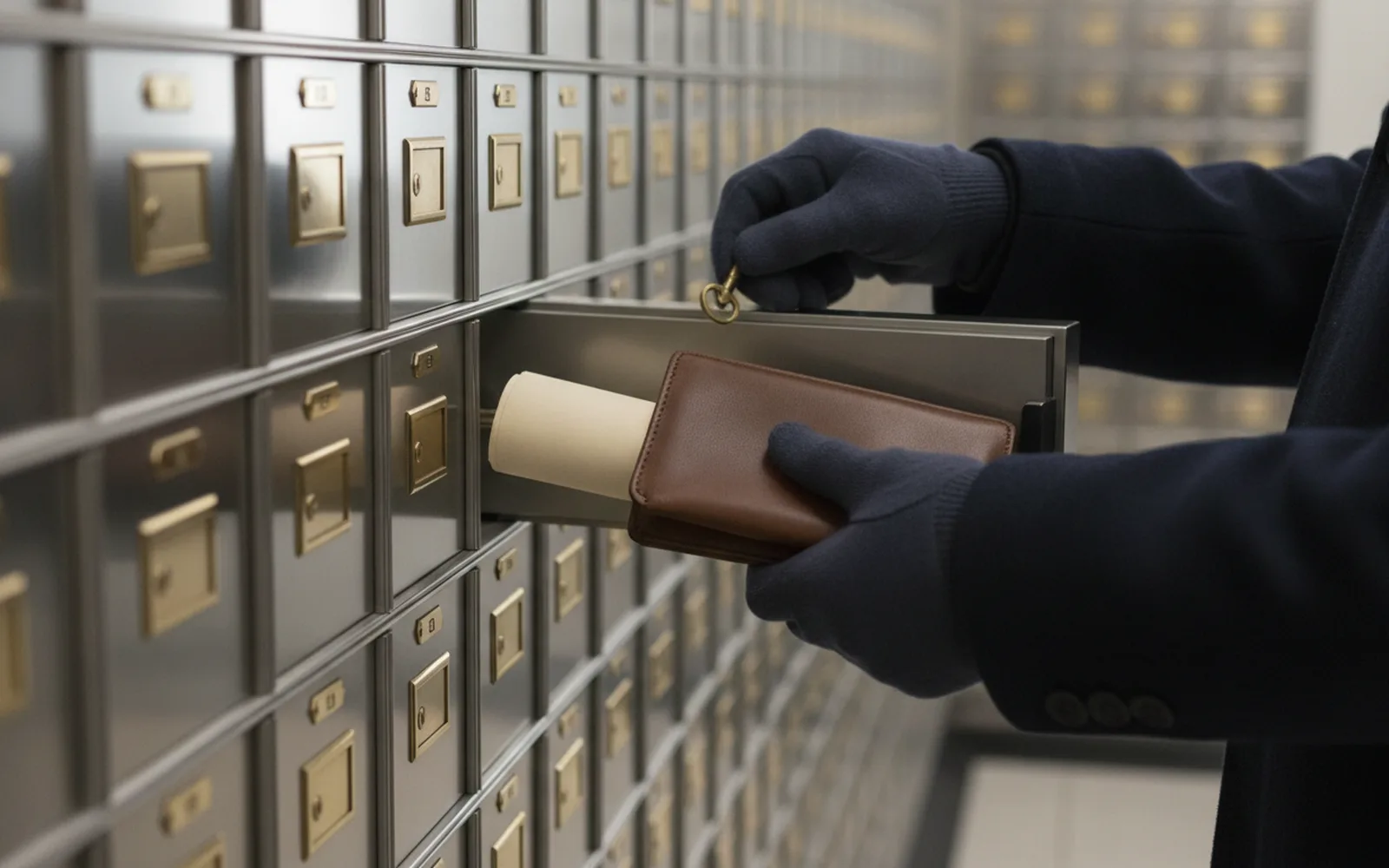 Kunde öffnet ein Schließfach im Tresorraum: Details