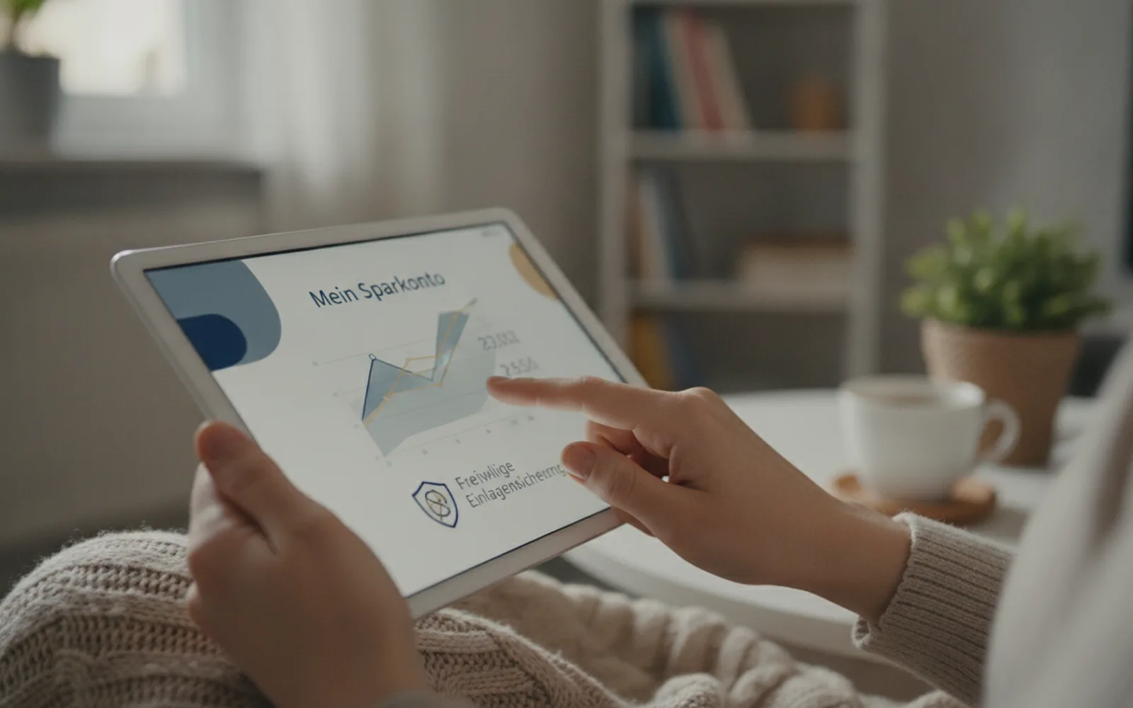 Frau prüft ihr Tagesgeldkonto auf dem Tablet: Details