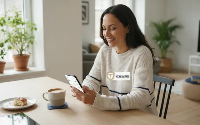 Person prüft ihr Konto in der Banking-App