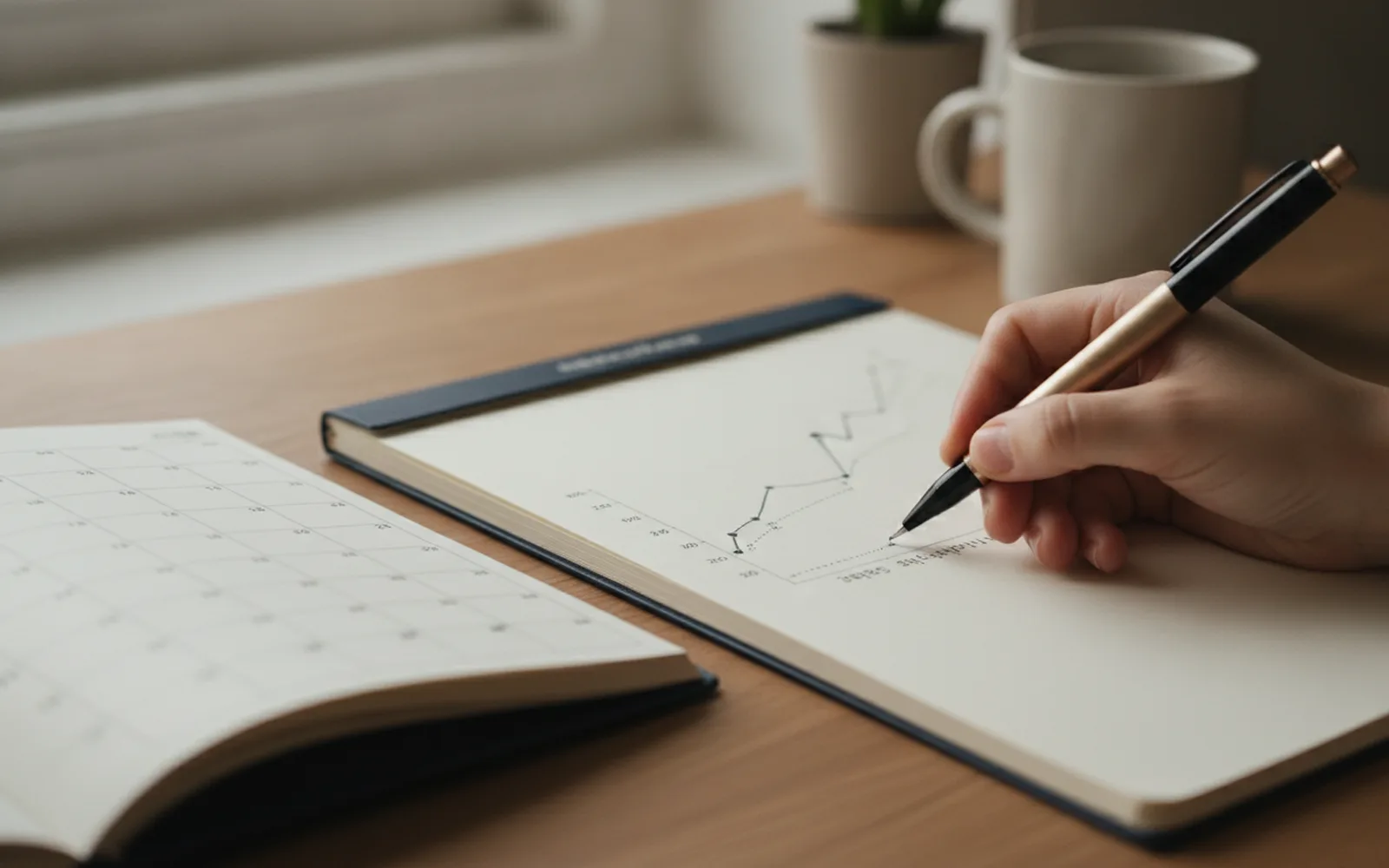 Hand plant monatliche Schritte im Kalender: Details