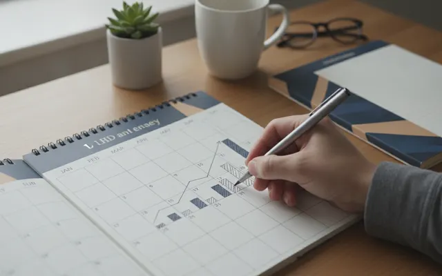 Hand plant monatliche Schritte im Kalender