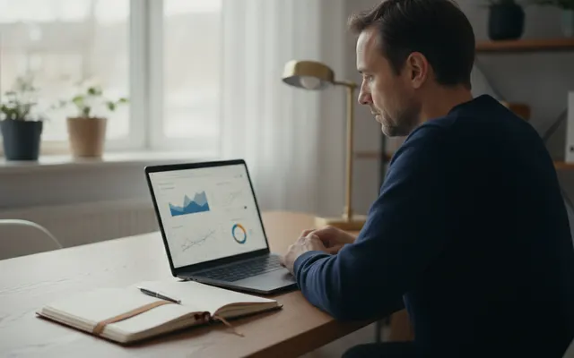 Person prüft eine Anlageübersicht am Laptop