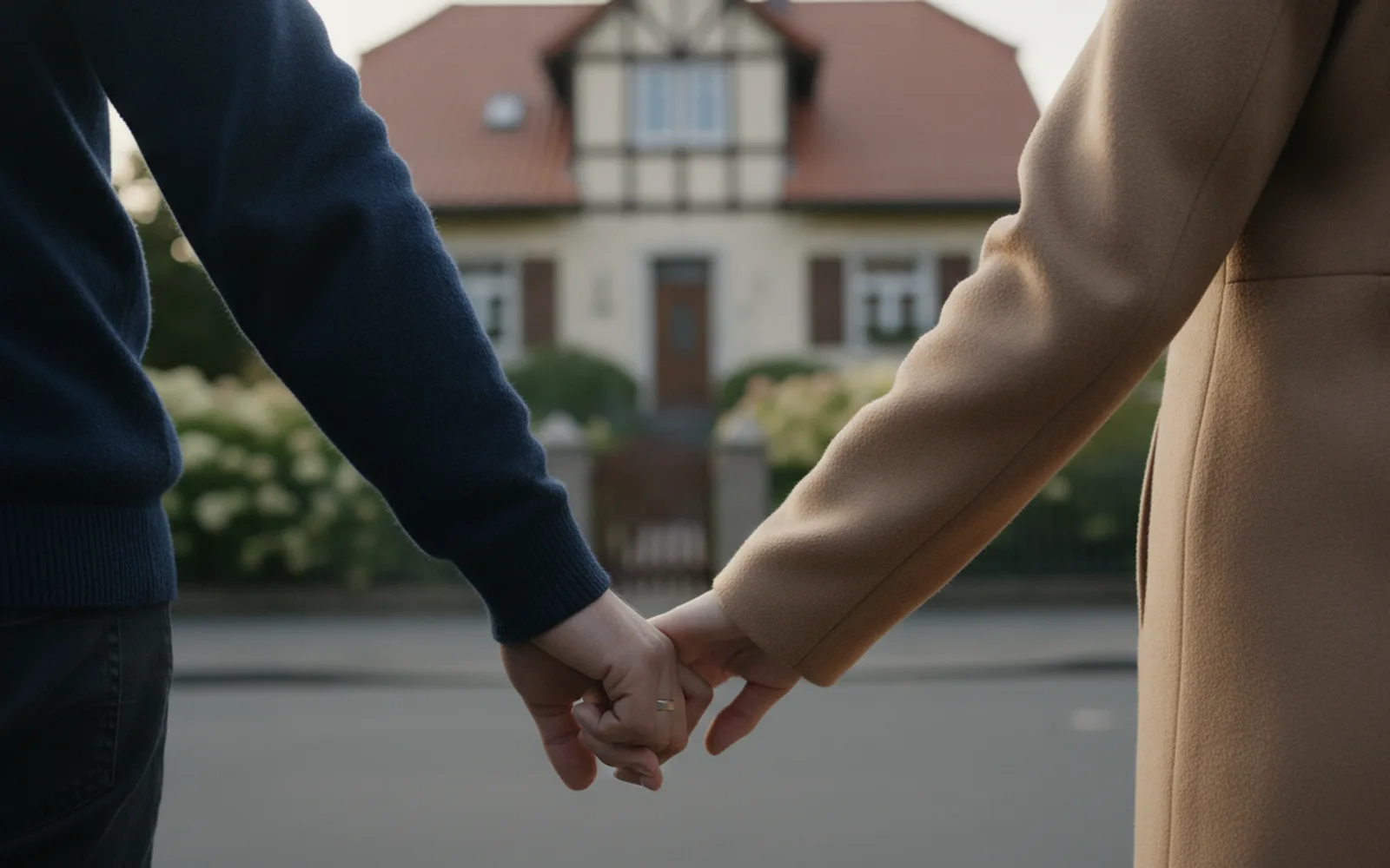 Junges Paar betrachtet ein Einfamilienhaus: Details