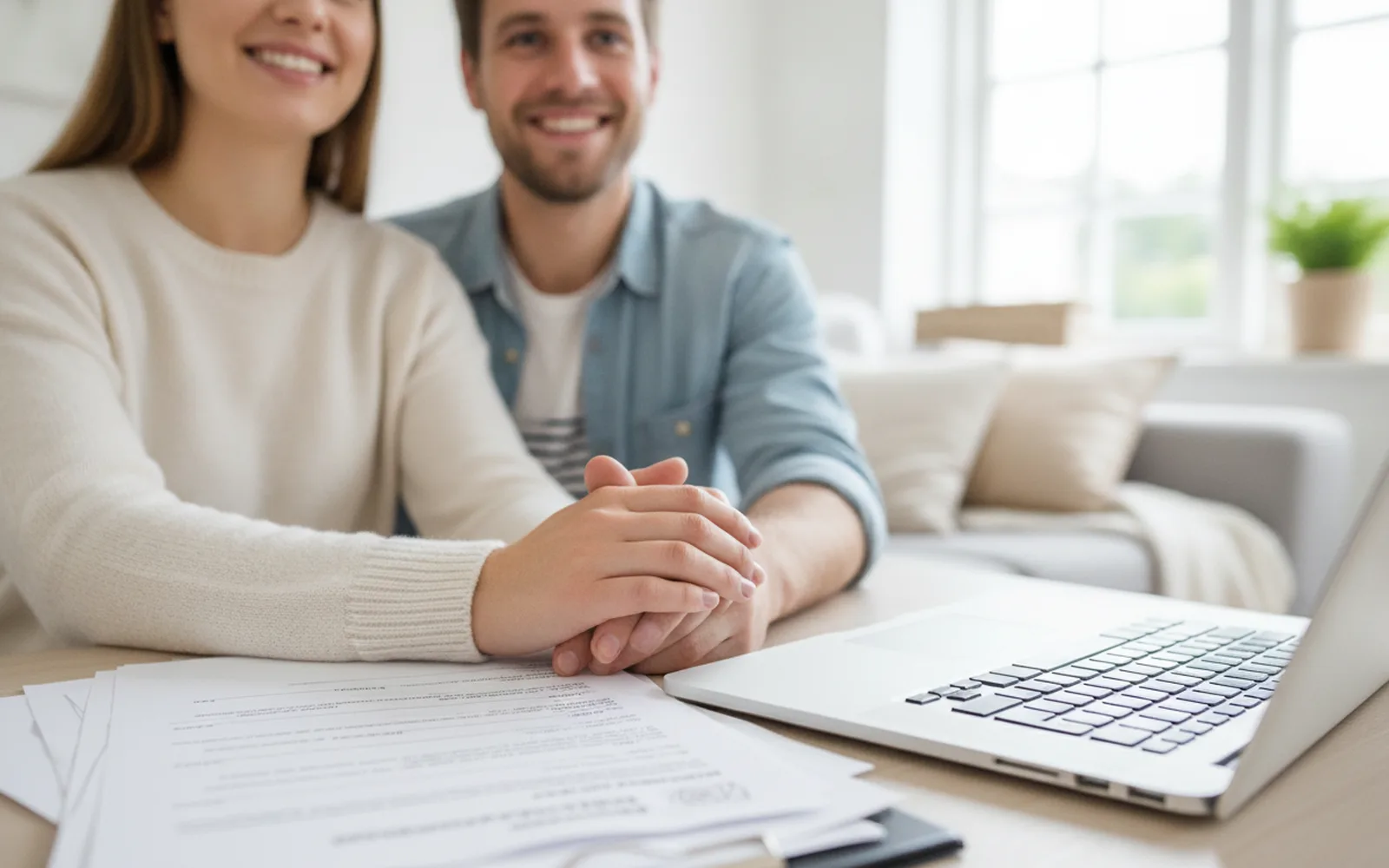 Paar prüft Unterlagen zum Immobilienkredit: Details