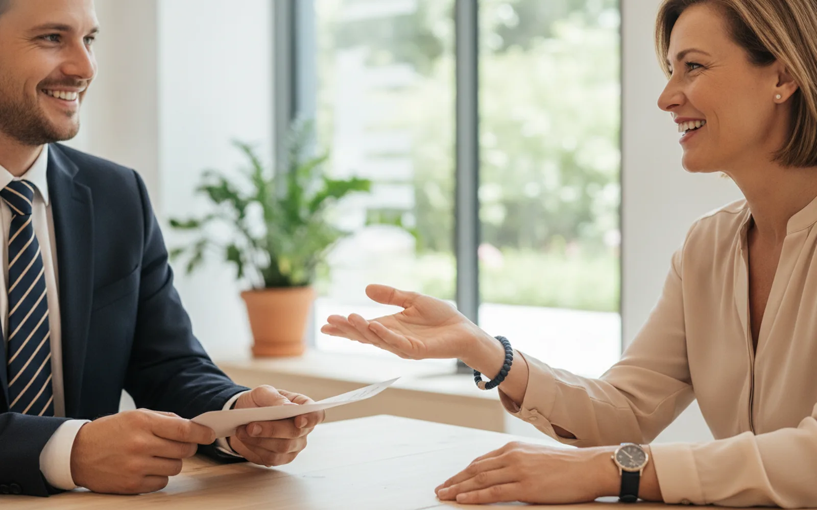 Frau im Gespräch in einer modernen Bankfiliale: Details