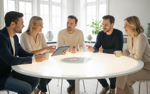 Familie plant gemeinsam am Tisch