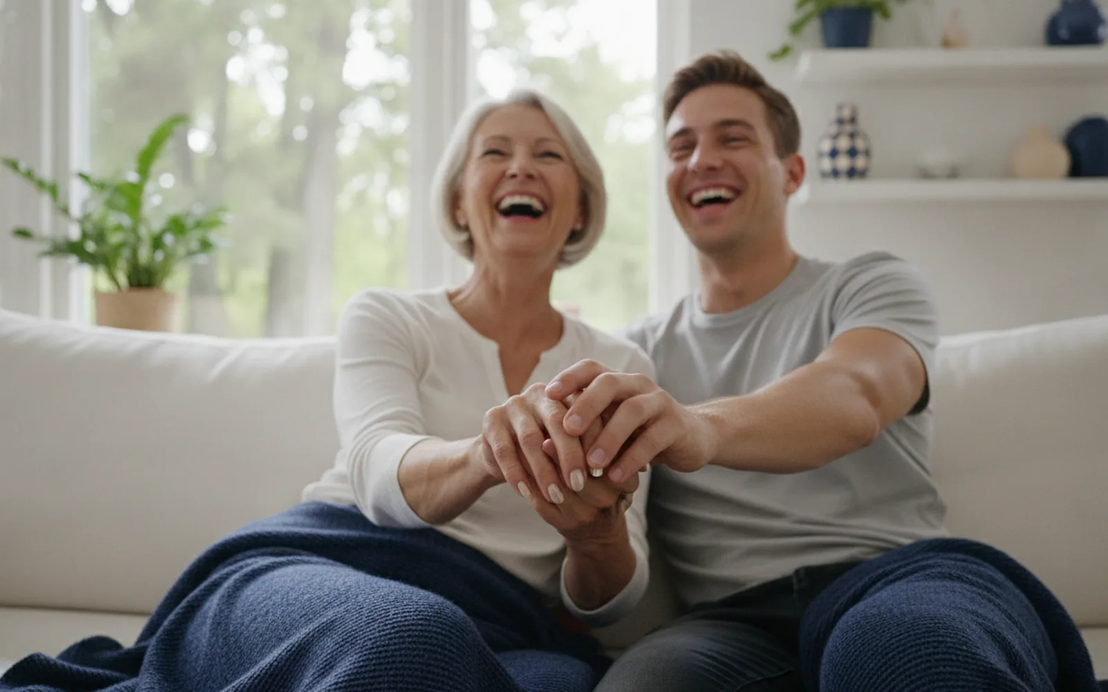 Großmutter und Enkelin lachen gemeinsam: Details