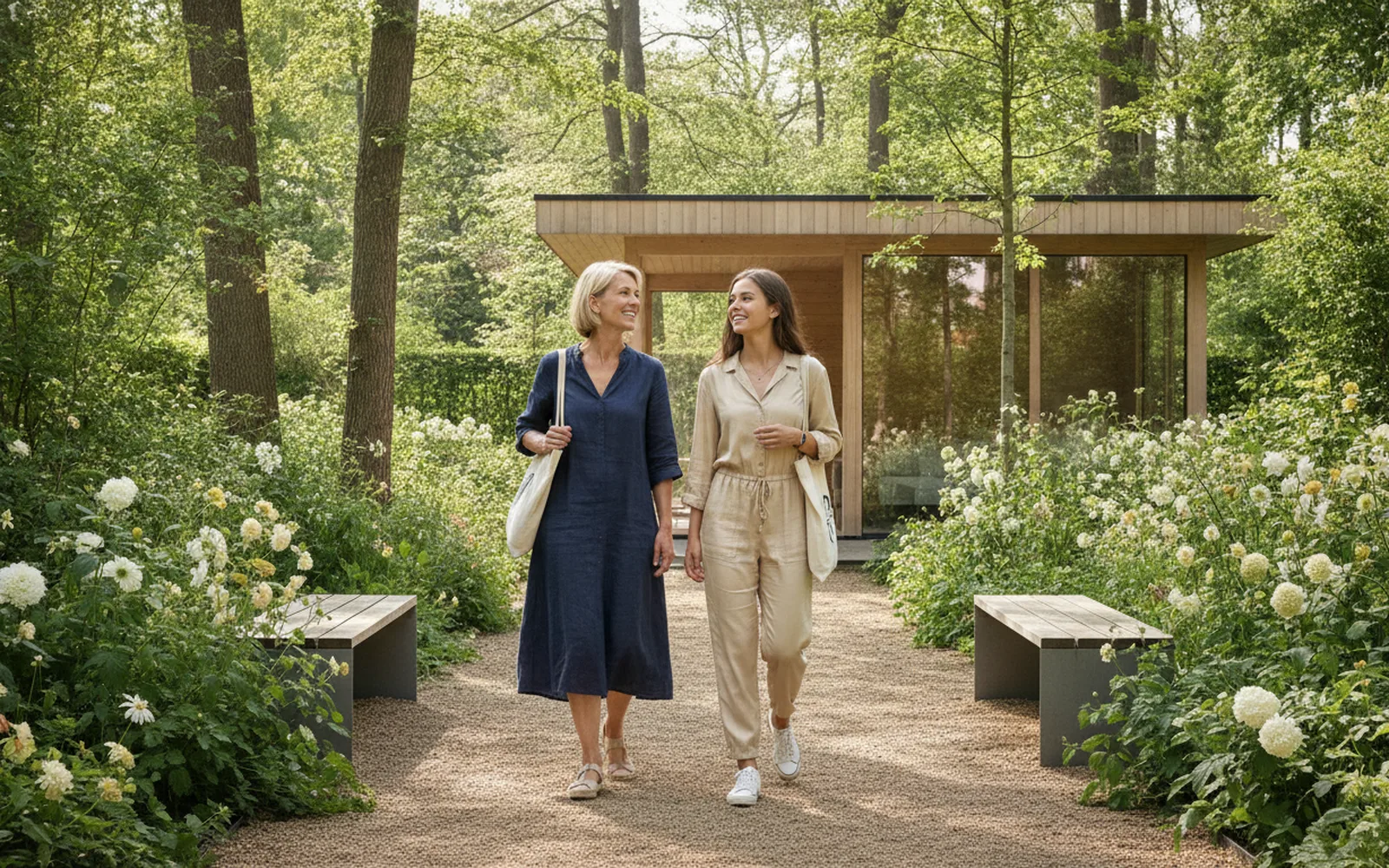 Tante und Nichte im Garten: Blick in den Raum