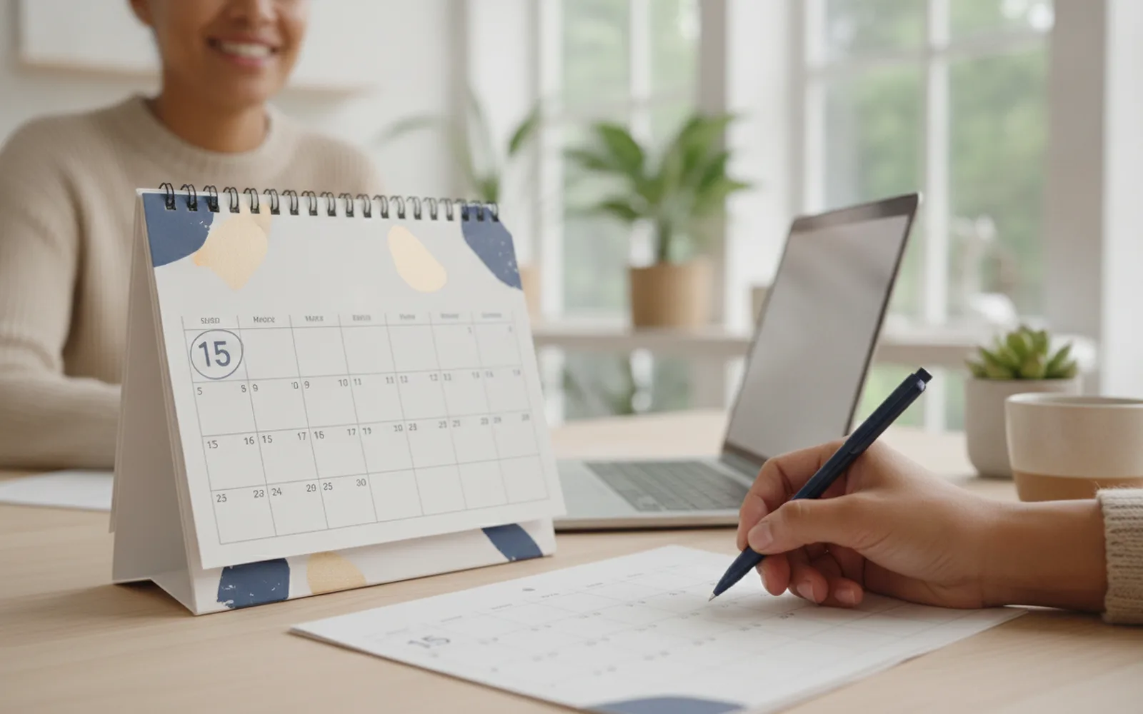 Hand markiert einen Termin im Kalender: Details