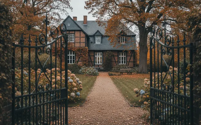 Einfamilienhaus mit Garten bei Sonne