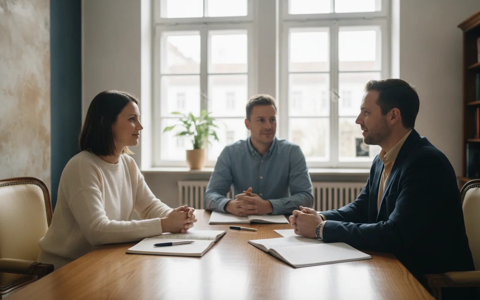 Beratungsgespräch in einem hellen Büro: Blick in den Raum