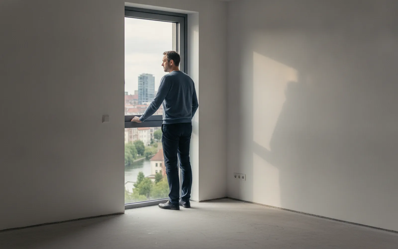 Mann besichtigt eine helle Wohnung