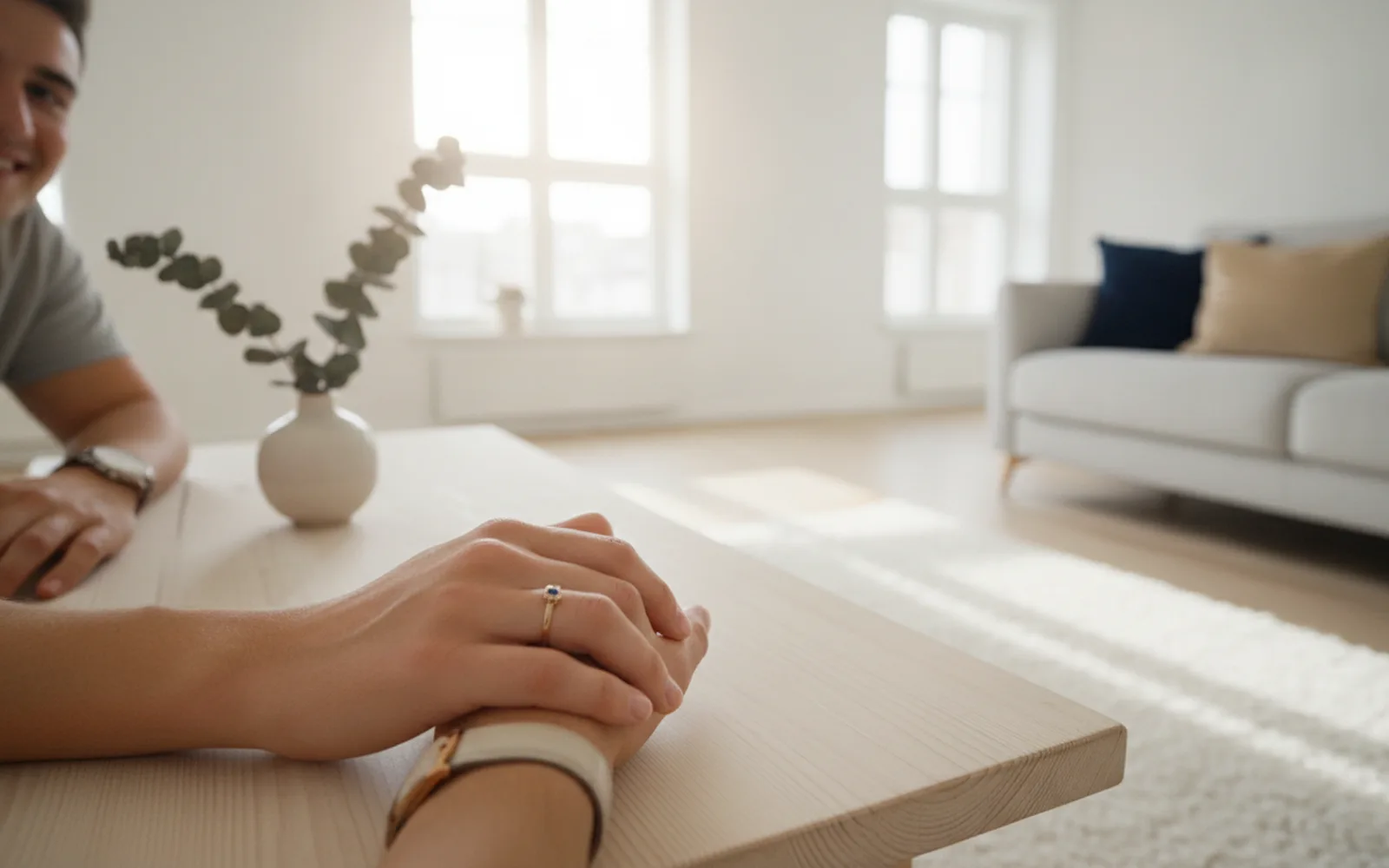 Helles, renoviertes Wohnzimmer einer Mietwohnung: Details