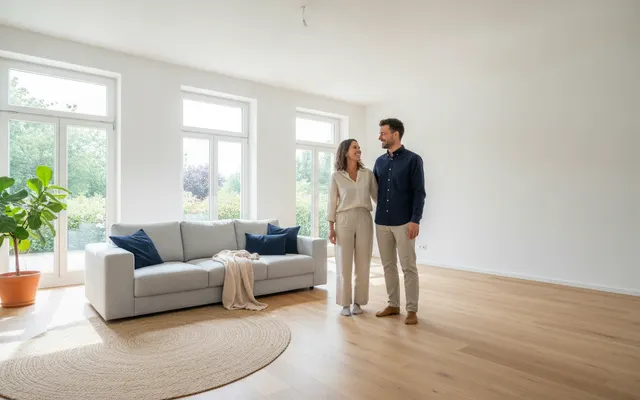 Helles, renoviertes Wohnzimmer einer Mietwohnung