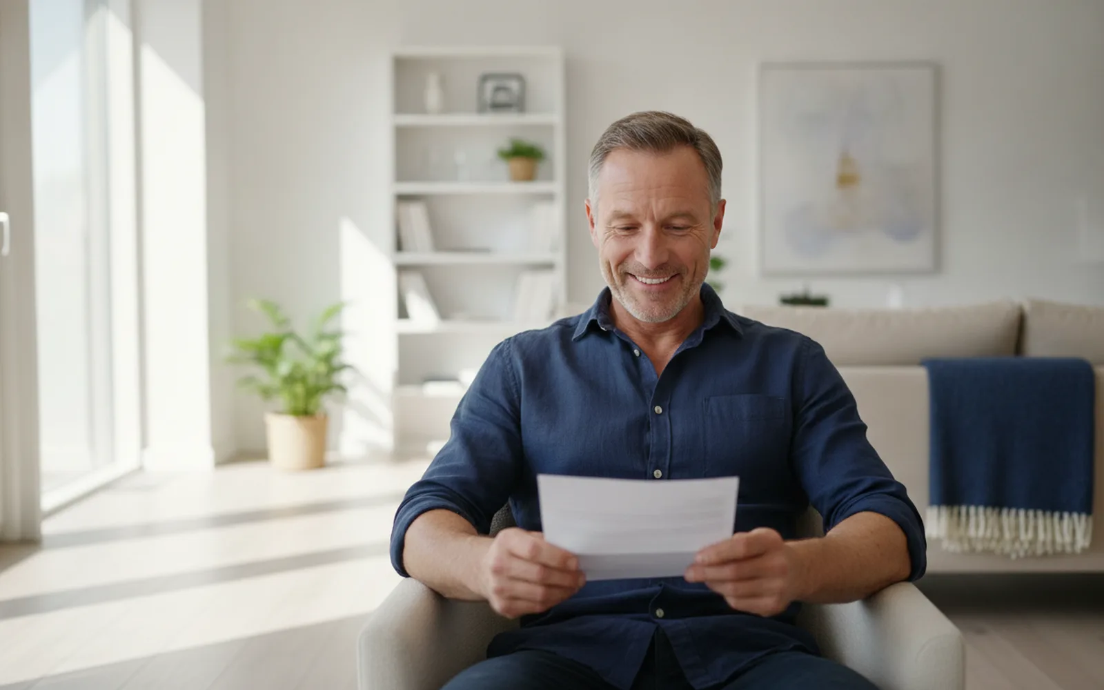 Mann liest zufrieden einen Brief