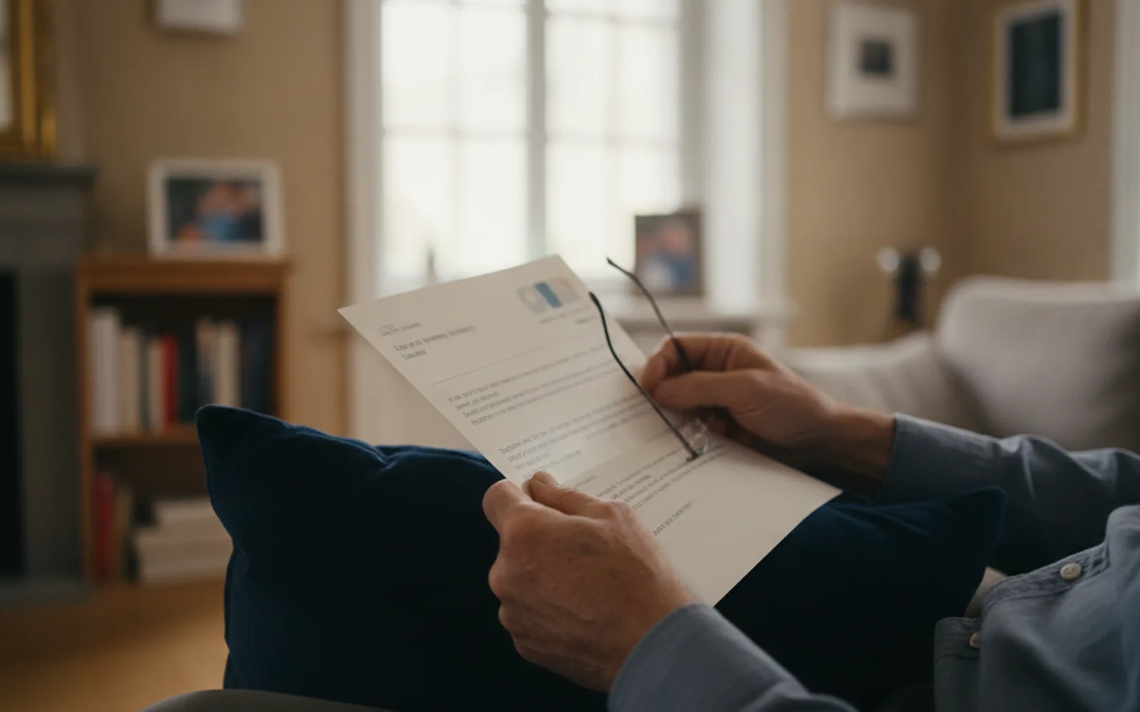 Mann liest zufrieden einen Brief: Details