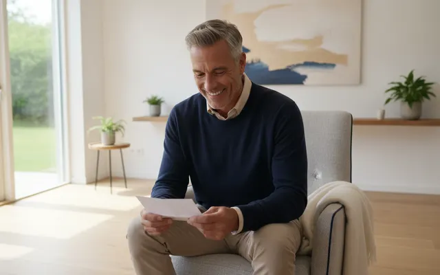Mann liest zufrieden einen Brief