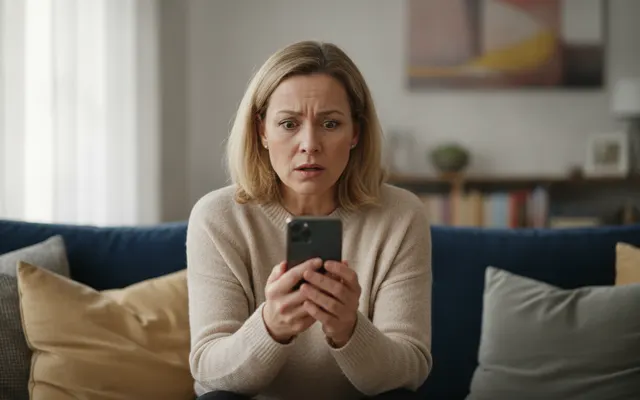 Frau freut sich über eine Nachricht auf dem Handy