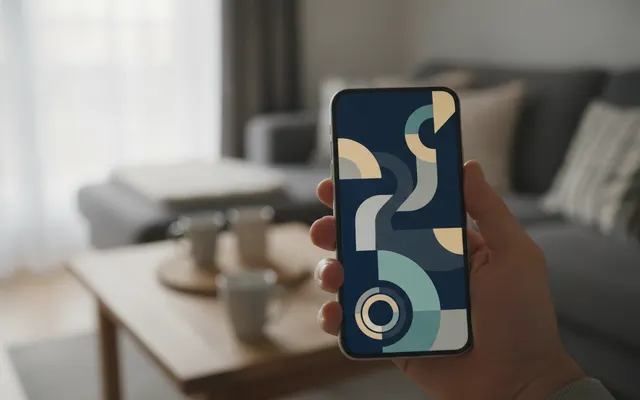 Hand hält Smartphone mit Anlage-App