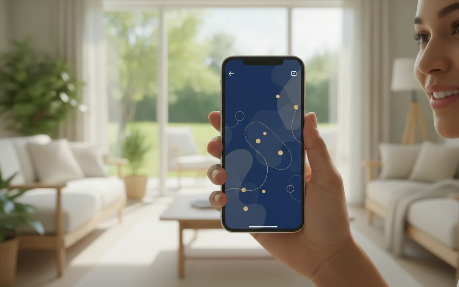 Hand hält Smartphone mit Anlage-App