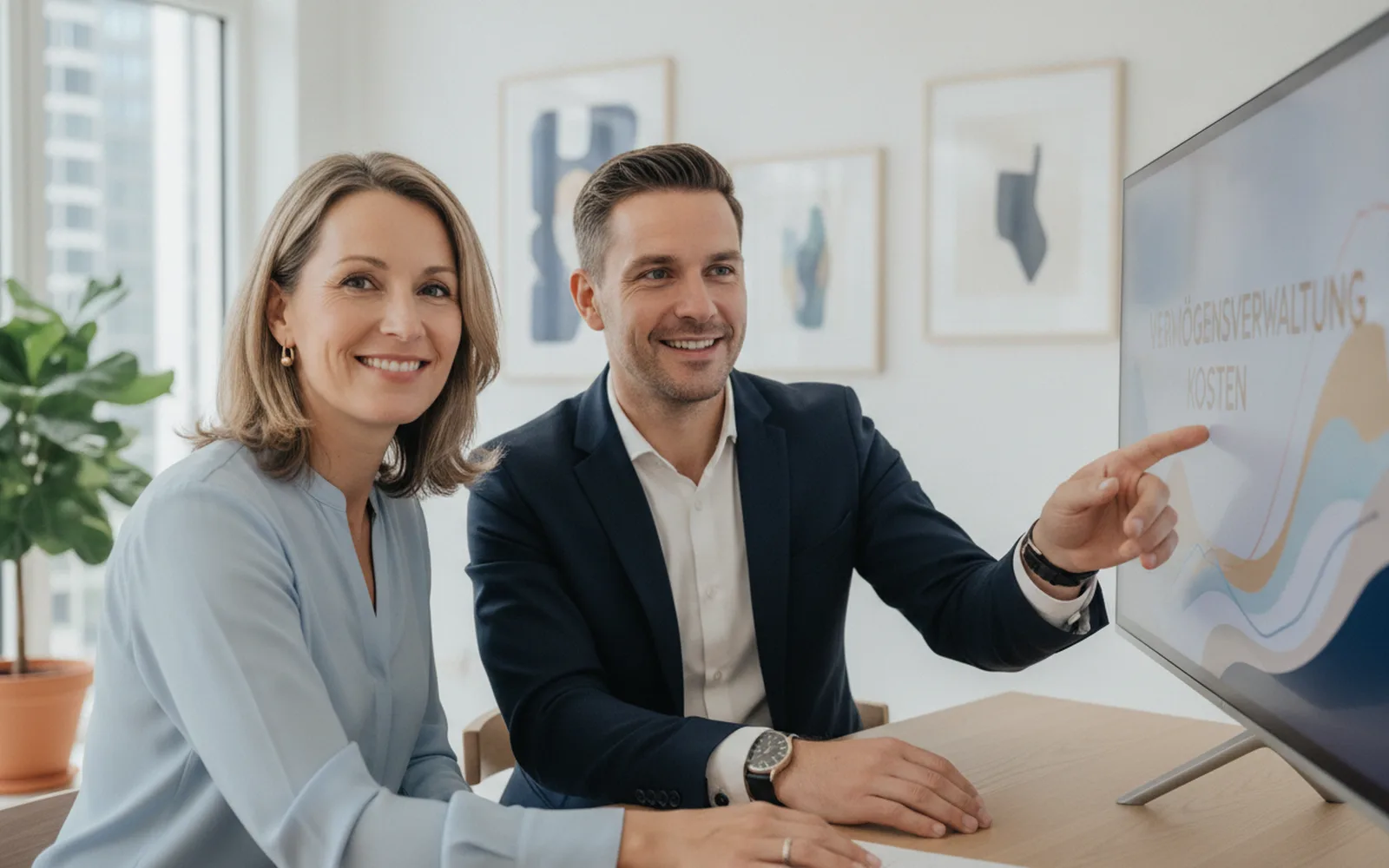 Beraterin und Kundin betrachten Diagramme: Details