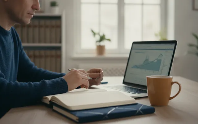 Person prüft eine Anlageübersicht am Laptop
