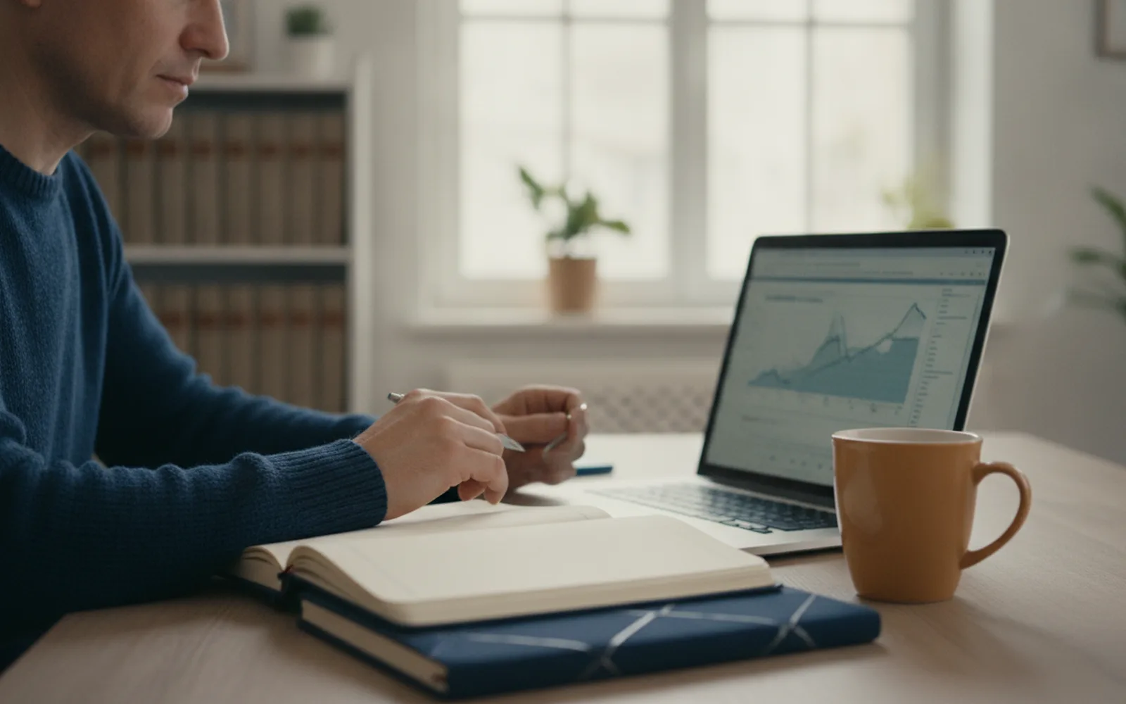 Person prüft eine Anlageübersicht am Laptop